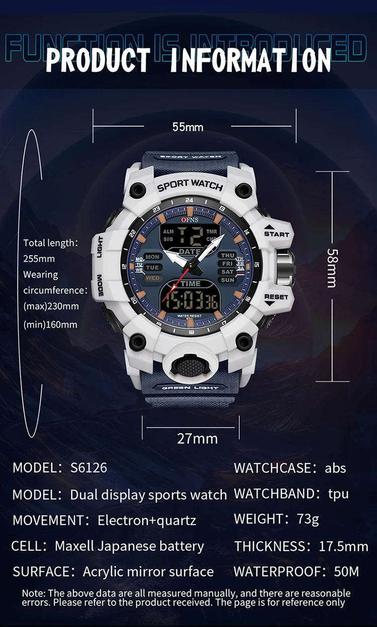 OFNS Outdoor Watches For Men G Style 50M Waterproof