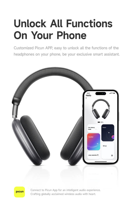 Picun F8 Pro ANC Wireless Headphones Head Tracking 3D Spatial Audio -52dB ANC HIFI Bluetooth Headset ENC HD Mic Low-Latency APP