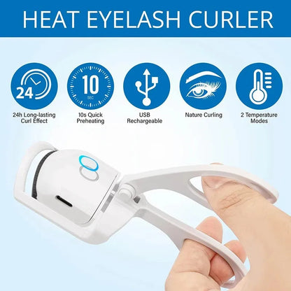 Heated Eyelash Curler Electric 2-Level Temperature Control Long-lasting Curling and Shaping Portable Rechargeable Eyelash Curler